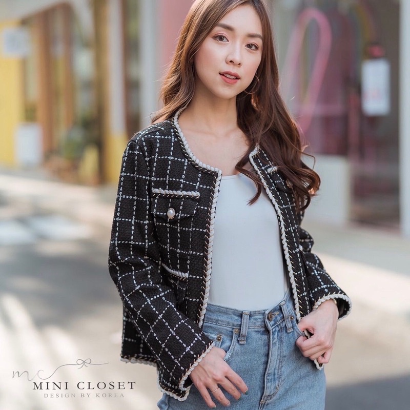 minicloset-เสื้อคลุมผ้าทวิต-เสื้อคลุมแขนยาว-เสื้อคลุมสีดำ-เสื้อคลุมสีขาว