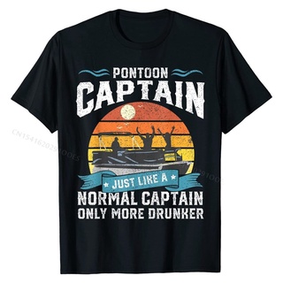 เสื้อยืดวินเทจเสื้อยืดผ้าฝ้าย พิมพ์ลาย Pontoon Capn Boat Lake Boating Beer สําหรับผู้ชายS-3XL