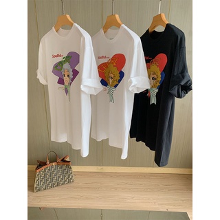 เสื้อยืดแขนสั้น คอกลม ผ้าฝ้าย ทรงหลวม ขนาดใหญ่ เข้ากับทุกการแต่งกาย แฟชั่นฤดูร้อน สไตล์เกาหลี สําหรับผู้หญิงวัยรุ่น