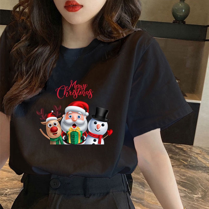 คริสต์มาส-cx-เกาหลีเสื้อยืดขนาดบวกคอกลมการ์ตูนคริสมาสต์รูปแบบการพิมพ์เสื้อยืดเสื้อยืดขนาดใหญ่สําหรับผู้ชา-jbo