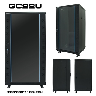 ตู้ Rack CCTV Network Cabinet GC22U (60cm) Black สีดำ 60x60x116 cm [พร้อมถาด1ใบ พัดลม1ชุด ในตัว] GLINK