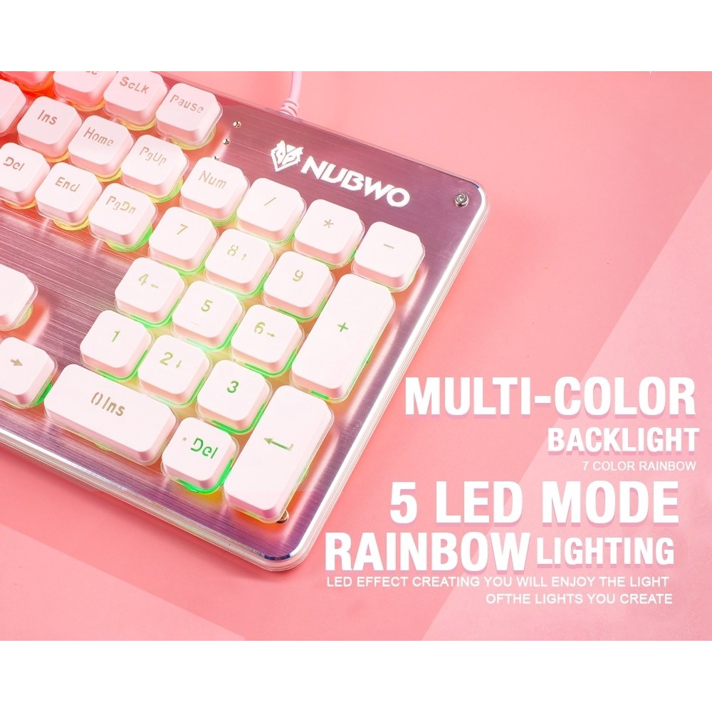 ภาพหน้าปกสินค้าNUBWO USB Gaming Keyboard (NK-32 FORTUNE) คีย์บอร์ดเกมมิ่งสีชมพู คีบอร์ดเกมมิ่ง ไฟรุ้ง7สี (คีบอร์ดภาษาไทย) ประกันศูนย์ 1 จากร้าน aecheadphone บน Shopee