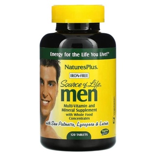 NaturesPlus Source of Life Men Multi Vitamin and Mineral Supplement with Whole Food Concentrates Iron-Free 120 Tablets