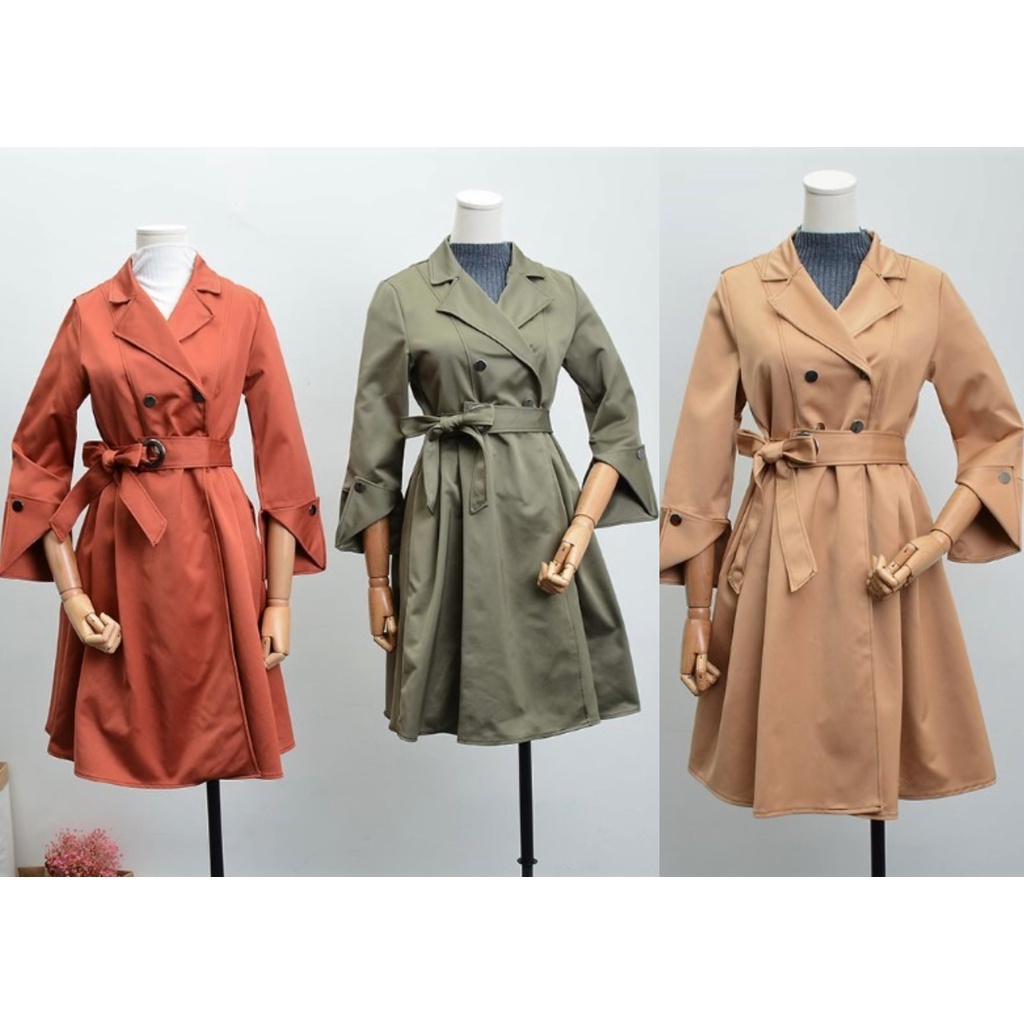 พร้อมส่ง-trench-coat-ผ้าดี-ทิ้งตัว-เนื้อผ้าเงามันสวย-ทรงกระโปรง-ติดกระดุมแป๊ะด้านหน้า