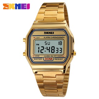 Skmei 1123 นาฬิกาข้อมือสปอร์ตแฟชั่น หน้าจอ LED กันน้ํา สีทอง สําหรับผู้ชาย 3 บาร์