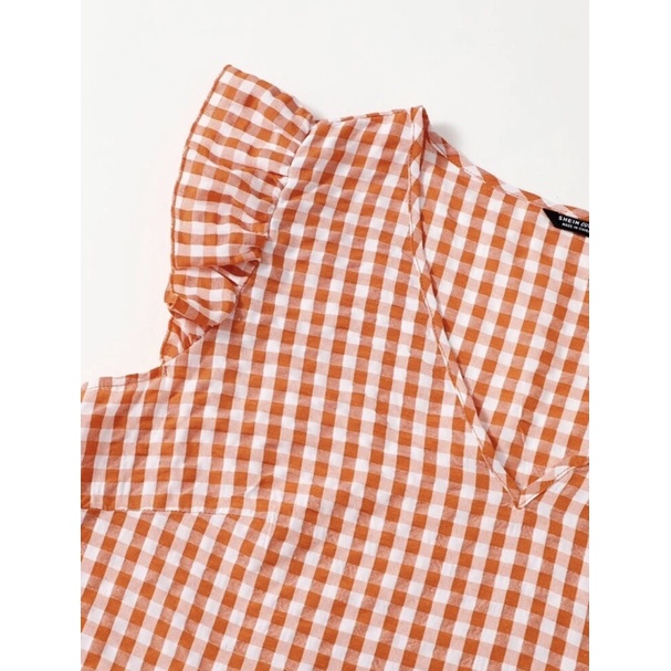 เสื้อสาวอวบ-งานป้าย-shein-ลายสก็อตสีออกส้มน่ารักมากๆ-พร้อมส่ง