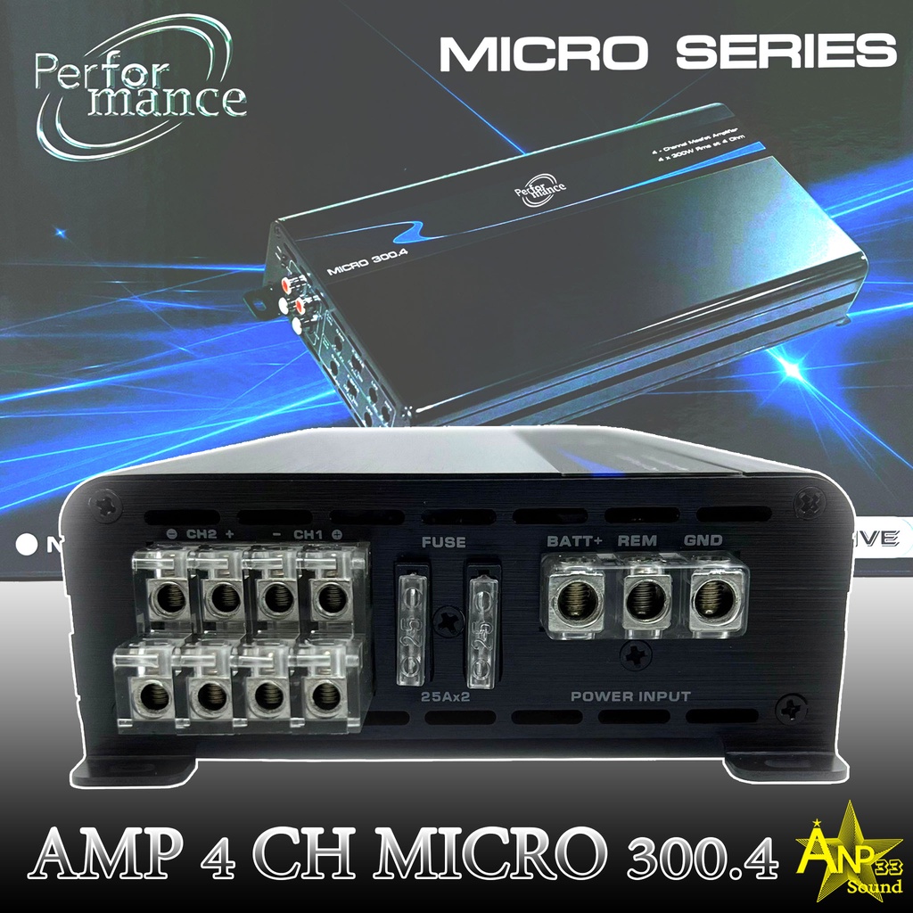 เพาเวอร์แอมป์ติดรถยนต์-4-ch-300w-performance-รุ่น-micro-300-4