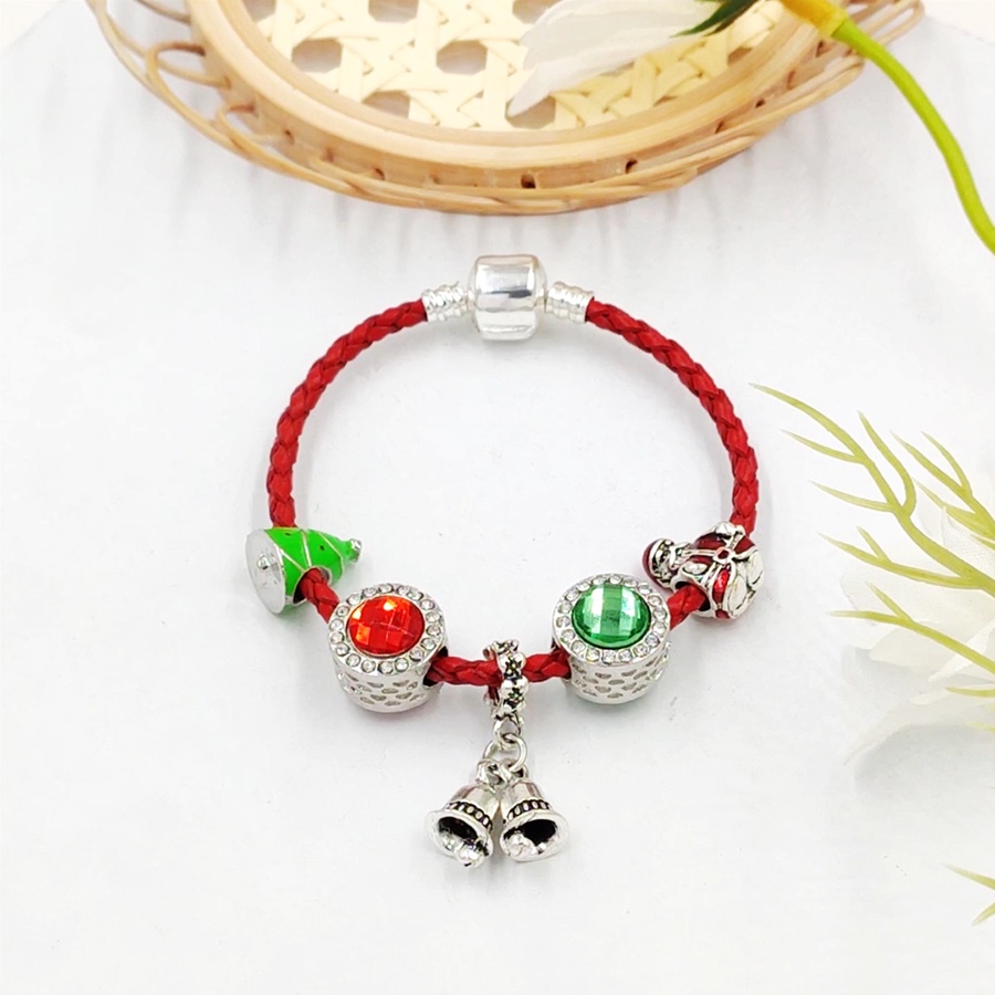 dinglly-สร้อยข้อมือหนัง-จี้กระดิ่ง-สีเงิน-สีแดง-สําหรับผู้หญิง-ต้นคริสต์มาส-และลูกปัดซานต้า-สีเขียว