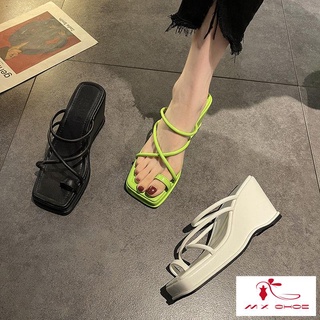 สินค้า M & X~【พร้อมส่ง】รองเท้าแตะ ส้นหนา เข้ากับทุกการแต่งกาย สไตล์แฟรี่ สําหรับผู้หญิง 2022