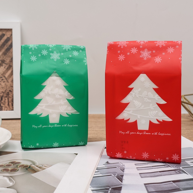 ถุงของขวัญคริสต์มาส-ลายเกล็ดหิมะ-สีแดง-สีเขียว-พร้อมสติกเกอร์ซีล-50-ชิ้น