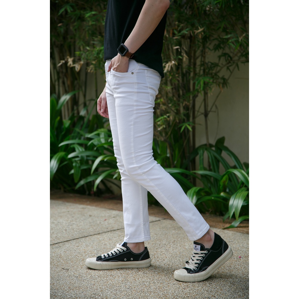 กางเกงผ้ายืดขากระบอกเล็ก-สีขาว-no-715-กางเกงขายาวชาย-กางเกงขายาวสีขาว-กางเกงทรงกระบอก-ขากระบอกชาย-กระบอกเล็ก