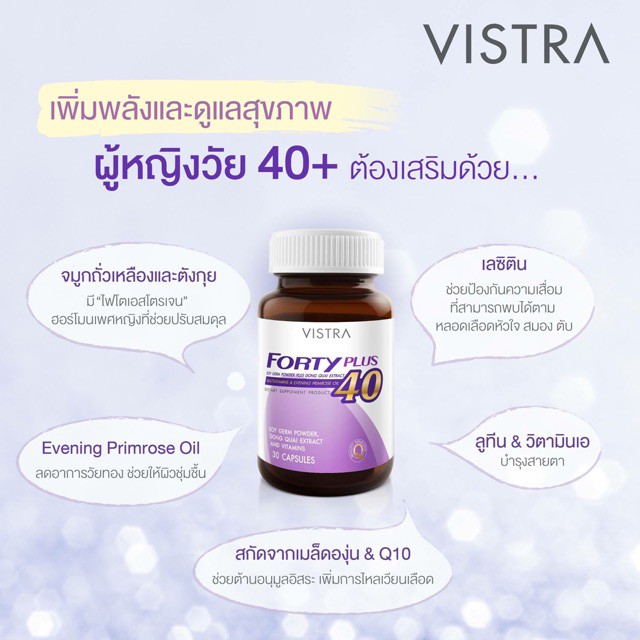 ภาพสินค้าVistra Forty plus วิตามินรวมปรับสมดุลฮอร์โมนเพศหญิง-30 แคปซูล จากร้าน wellcarepharm บน Shopee ภาพที่ 2