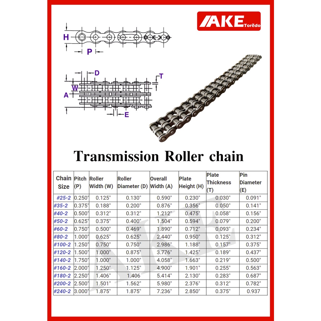 RS120-2R โซ่คู่ โซ่ส่งกำลัง โซ่อุตสหกรรม โซ่เหล็ก (Transmission Roller ...