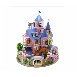 พร้อมส่งทันที บ้านตุ๊กตา DIY ปราสาทแสนสวย Fairy Castle มีฝาครอบกันฝุ่น+กล่องดนตรี บ้านจิ๋ว โมเดลบ้าน ปราสาทจิ๋ว