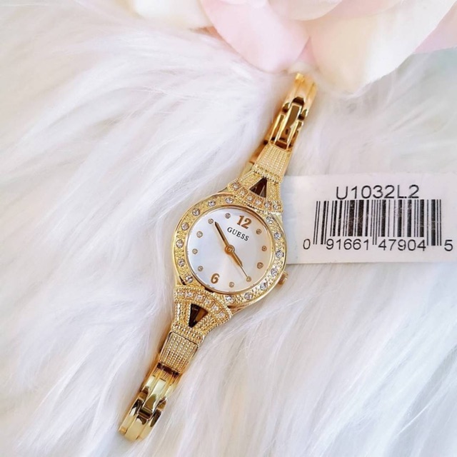 นาฬิกา-guess-womens-stainless-steel-crystal-vintage-inspired-bracelet-watch-u1032l2-สแตนเลส-สีทอง-22-5-มม