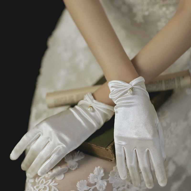 ถุงมือกันแดด-ผ้าซาติน-สีขาว-ประดับมุก-แบบเรียบง่าย-สําหรับเจ้าสาว-งานแต่งงาน-hs531