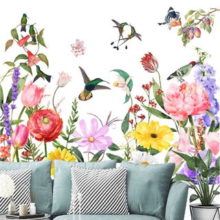 【Zooyoo】สติกเกอร์วอลเปเปอร์ติดผนัง ลายดอกไม้ นก สไตล์เรียบง่าย ไม่ซ้ําใคร สําหรับห้องนอน ห้องนั่งเล่น