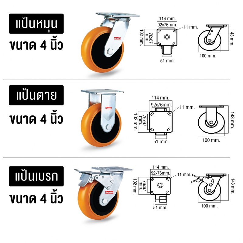 ลูกล้อ4นิ้ว-100มม-ล้อโพลียูรีเทนหน้าโค้ง-ล้อพียู-ล้อยูรีเทน-ล้อไม่แตก-ล้อขาเชื่อม-ล้อสำหรับงานหนัก-รับน้ำหนัก-200-300