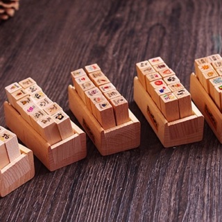สินค้า ตัวปั๊ม/ตรายาง. ชุด mini wooden DIY diary stamp ( ชุด 12 ชิ้น)
