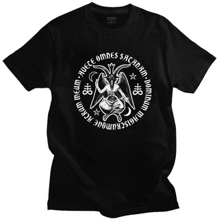 เสื้อยืดแขนสั้นลําลอง ผ้าฝ้าย พิมพ์ลาย Hail Satan Baphomet With Satanic Crosses สไตล์โกธิค สําหรับผู้ชาย