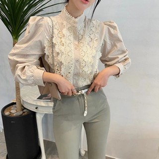 Daralista♡︎ (CT02) Ruffy Lace Shirt💐 #พร้อมส่ง​ เสื้อเชิ้ตคอจีน เสื้อลูกไม้ เสื้อเกาหลี​ เสื้อเชิ้ตผู้หญิง​ เสื้อทำงาน