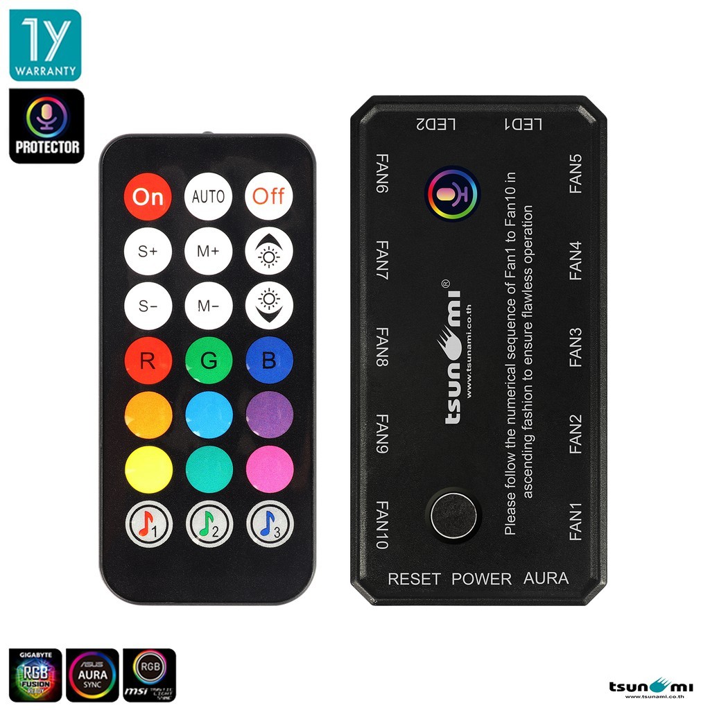 Tsunami Protector ARGB Fan Hub & Remote Control Sound sync Multi ...