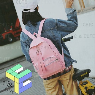 ✔️ลดล้างสต๊อก C&amp;C ✔️  กระเป๋าเป้ สีพื้น พาสเทล ซิปยาว สไตล์เกาหลี มีให้เลือก 5 สี