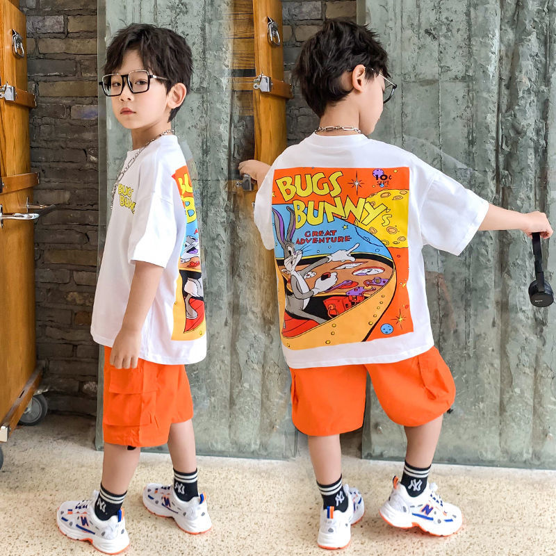 ชุดเด็กผู้ชาย-เสื้อผ้าหน้าร้อนเด็กใหม่หล่อสไตล์เกาหลีชุดทูพีซแฟชั่น