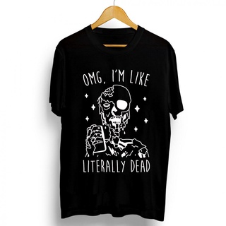 เสื้อยืดผ้าฝ้ายพิมพ์ลายคลาสสิก Omg Im Like Literally Dead เสื้อยืดลําลอง แขนสั้น สีดํา สไตล์วินเทจ แฟชั่นสําหรับผู้ชาย