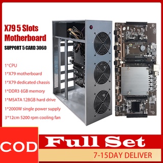 Btc X79 5 GPU Bitcoin Miner ชุดเคส พร้อมเมนบอร์ด สําหรับขุดเหมือง 3060 3080 3090 GPU (CPU+4GRAM+128GSSD+2000WPSU