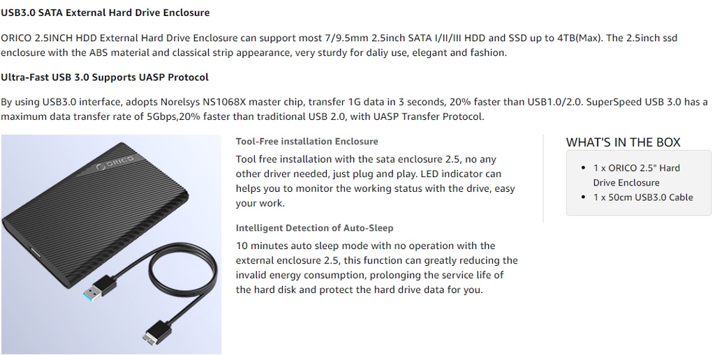 คำอธิบายเพิ่มเติมเกี่ยวกับ ORICO ฮาร์ดไดรฟ์ภายนอก SATA 3.0 เชื่อมต่อ USB3.0 แปลง Hdd Satahdd และ Ssd ขนาด 2.5 นิ้ว (2521U3)