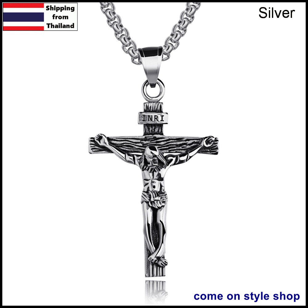 สร้อยคอจี้พระเยซูตรึงไม้กางเขน-สร้อยคริสเตียน-อัลลอย-christian-pendant-crucifix-jesus-cross-chain-necklace