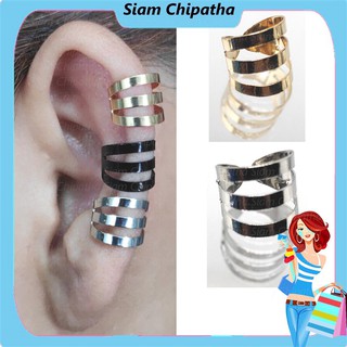 สินค้า ต่างหู ไม่ต้องเจาะหู ตุ้มหู จิว | CLP . 3F | Punk Rock Ear Clip Cuff Wrap Earrings No piercing  Flat 3 layer - 1 ข้าง