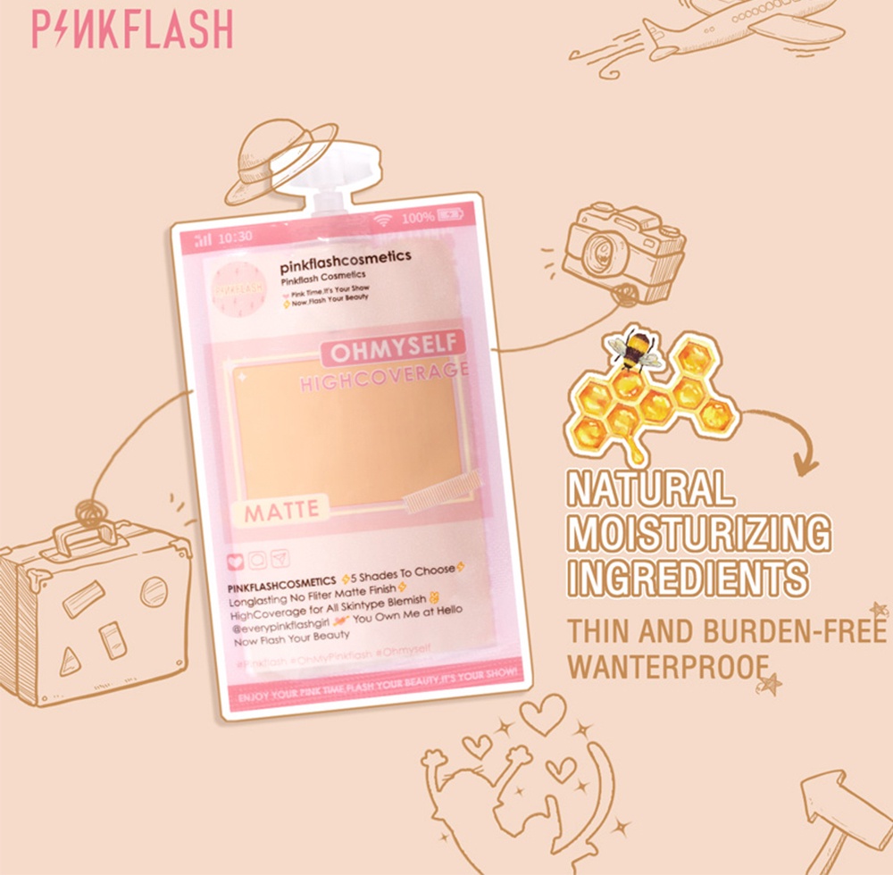 ข้อมูลเพิ่มเติมของ Pinkflash Ohmyself รองพื้น เนื้อแมตต์ เนื้อบางเบา กันน้ำ พกพาสะดวก สำหรับการเดินทาง