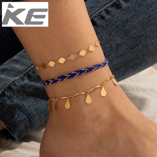 anklet blue woven three-anklet diamond-shaped water drop disc multi-anklet for girls for wome