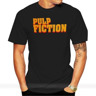 เสื้อยืดแขนสั้นลําลอง พิมพ์ลายโลโก้ Pulp Fiction สีดํา เหมาะกับของขวัญคู่รัก สําหรับผู้ชาย และผู้หญิง