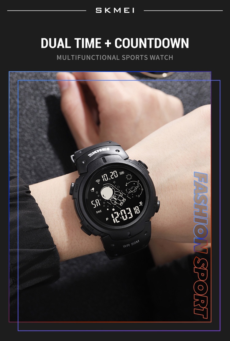 มุมมองเพิ่มเติมของสินค้า Skmei นาฬิกาข้อมือแฟชั่น อเนกประสงค์ กันน้ํา แนวสปอร์ต ลายนักบินอวกาศ