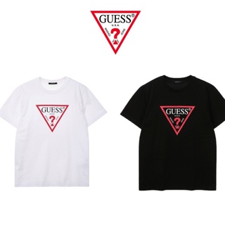 เสื้อยืดสีขาวGuess เสื้อยืดแขนสั้น ผ้าฝ้าย พิมพ์ลายโลโก้สามเหลี่ยม สไตล์เกาหลี สําหรับผู้ชาย และผู้หญิง