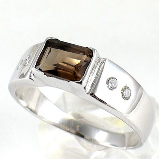 💎S947 แหวนพลอยแท้ แหวนเงินแท้ชุบทองคำขาว พลอยสโมกกี้ควอทซ์แท้ 100%