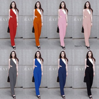 AT7665 Jumpsuit ชุดจั้มสูทแขนกู๊ดขายาว แต่งด้านบนเป็นโทน 2 สี