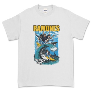 ROUND คอลูกเรือRamones - ROCKAWAY BEACH / เสื้อยืดวงดนตรี-4XL