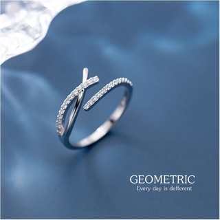 s925 Geometric ring แหวนเงินแท้ รูปทรงเรขาคณิต ใส่สบาย เป็นมิตรกับผิว สามารถปรับขนาดได้