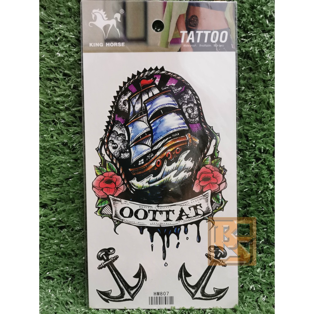 tattoo-fashion-ลาย-เรือใบ-sailing-boat-สมอเรือ-anchor-แท็ททู-สติกเกอร์-hm801