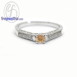 Finejewelthai-แหวนบุษราคัม-บุษราคัม-แหวนเพชรCZ-แหวนประจำเดือนเกิด-Yellow-Sapphire-Silver-Ring-Birthstone-R1370yl