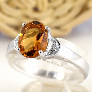 💎S1000 แหวนพลอยแท้ แหวนเงินแท้ชุบทองคำขาว พลอยซิทรินแท้ 100%