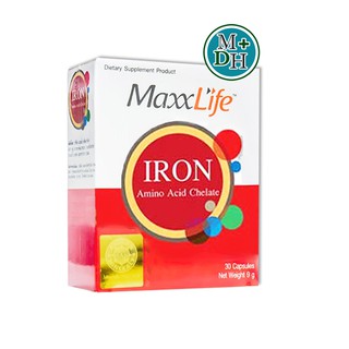 ภาพขนาดย่อของภาพหน้าปกสินค้าMaxxLife Iron Amino Acid Chelate แม็กซ์ไลฟ์ อาหารเสริมที่ช่วยในการเพิ่ม ธาตุเหล็ก ขนาด 30 แคปซูล 07421 จากร้าน medicalhub115 บน Shopee ภาพที่ 1