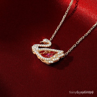 [พร้อมส่ง] Swarovski สร้อยคอ Blue and Red Swan DANCING SWAN Glorious Female Necklace c690 EsBM