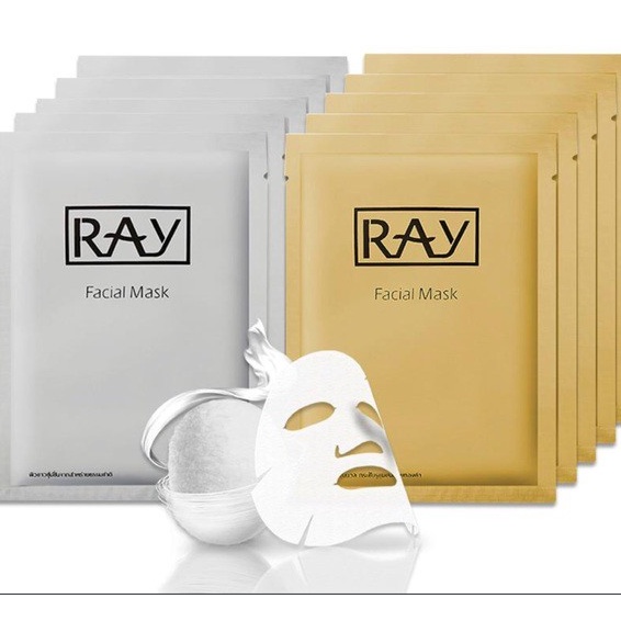 มาร์คหน้า-ray-gold-facial-mask-ยกกล่อง10แผ่นมีทั้งสีเงินและสีทอง