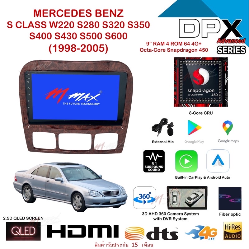 จอ-android-แอนดรอยด์-9-นิ้ว-พร้อมหน้ากากวิทยุ-mercedes-benz-s-class-w220-s280-s320-s350-s400-s430-s500-s600-ปี-1998-2005