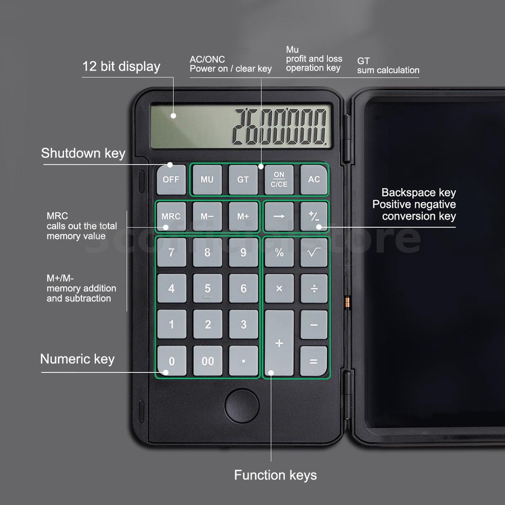 เครื่องคิดเลขตั้งโต๊ะ-แบบพับได้-หน้าจอ-lcd-แบบไร้เสียง-พร้อมแท็บเล็ตการเขียน